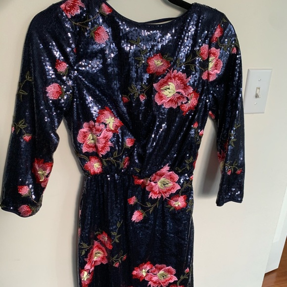 TFNC Sequin Dress W/ Floral Embroidery & Cowl Back - Picture 7 of 7